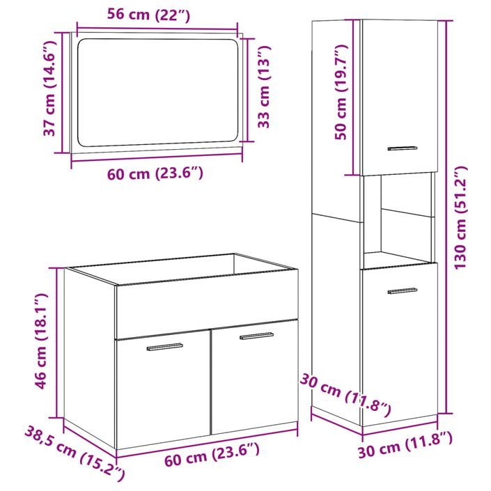 Ensemble de meubles de salle de bain 3 pcs gris béton - Photo n°12