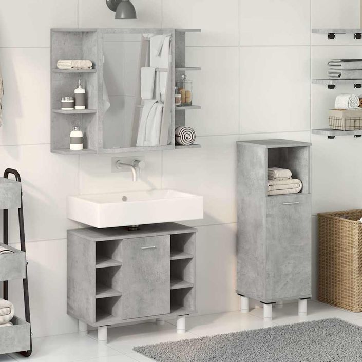 Ensemble de meubles de salle de bain 3 pcs gris béton - Photo n°3