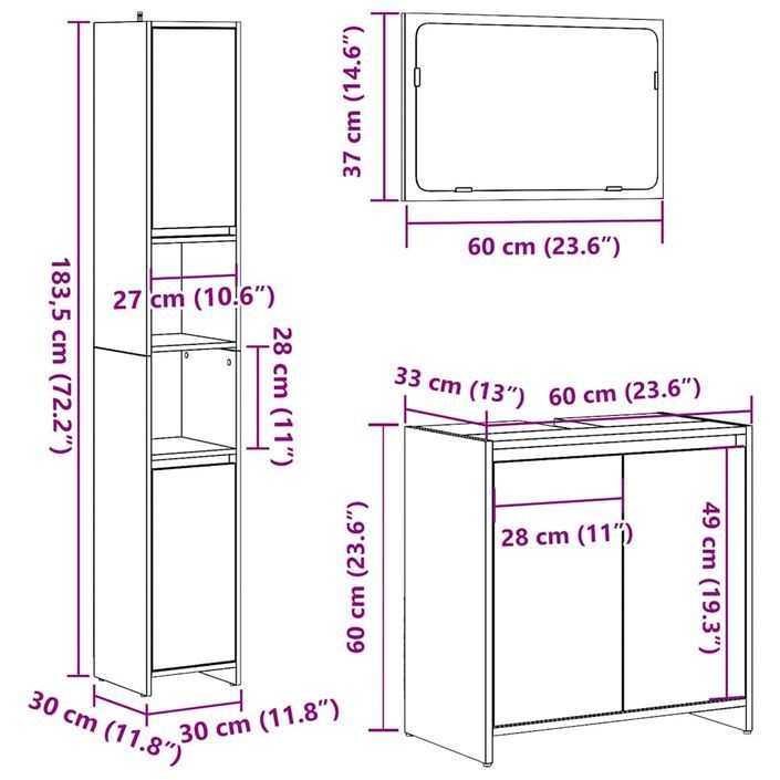 Ensemble de meubles de salle de bain 3 pcs gris béton - Photo n°9