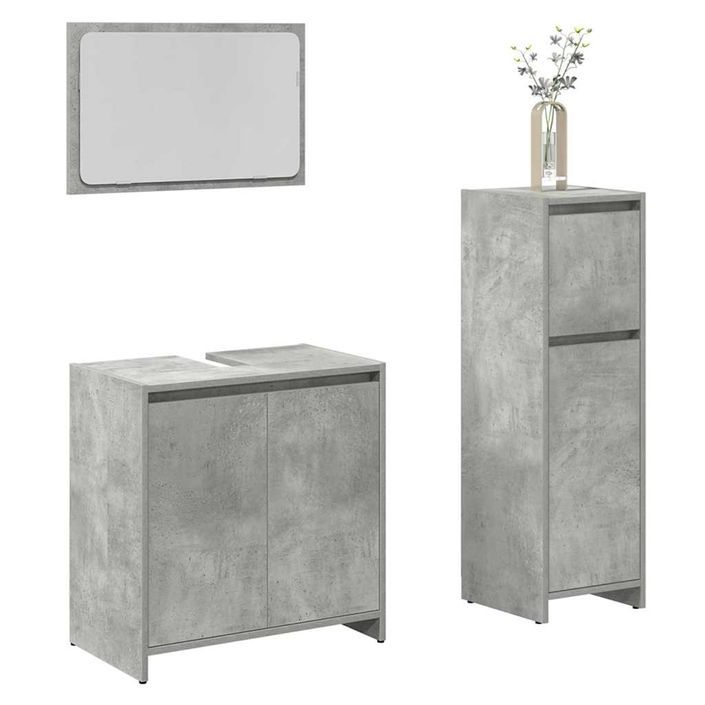 Ensemble de meubles de salle de bain 3 pcs gris béton - Photo n°1