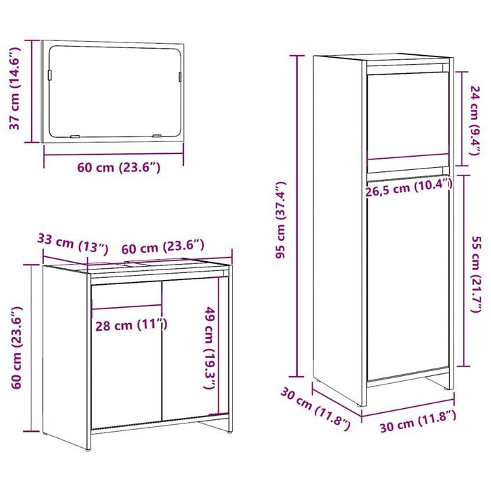 Ensemble de meubles de salle de bain 3 pcs gris béton - Photo n°9