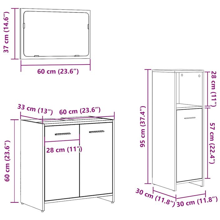 Ensemble de meubles de salle de bain 3 pcs gris béton - Photo n°9