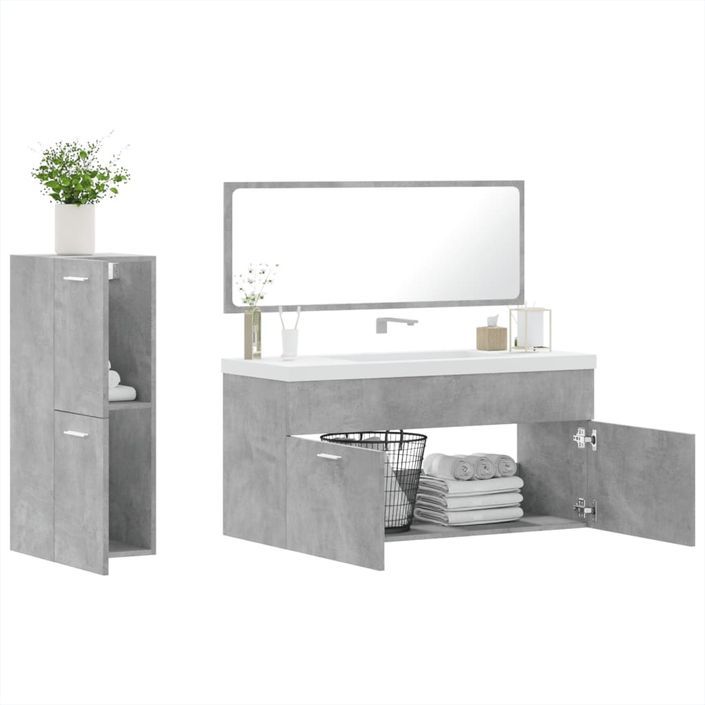 Ensemble de meubles de salle de bain 3 pcs gris béton - Photo n°4