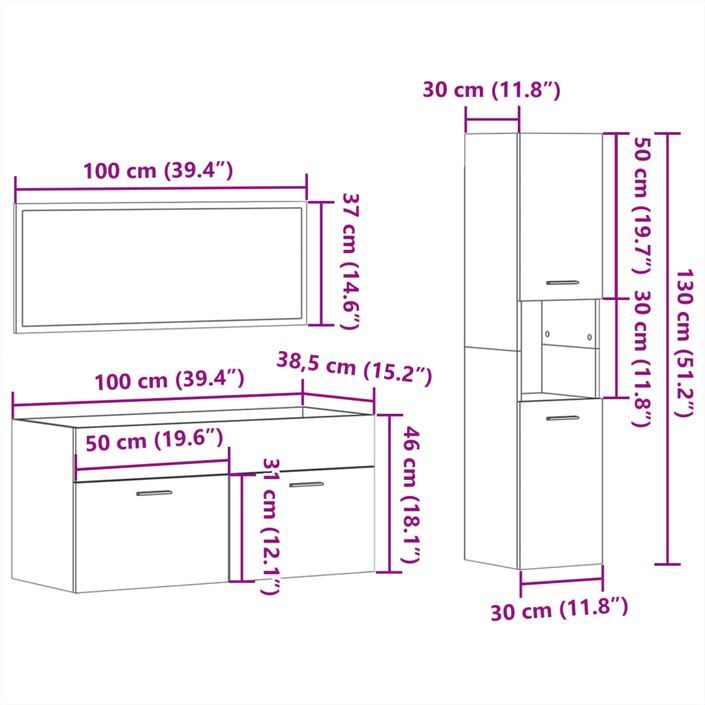 Ensemble de meubles de salle de bain 3 pcs gris béton - Photo n°12