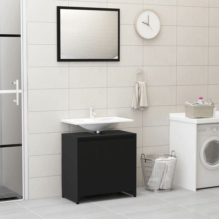 Ensemble de meubles de salle de bain 3 pcs Noir 6 - Photo n°5