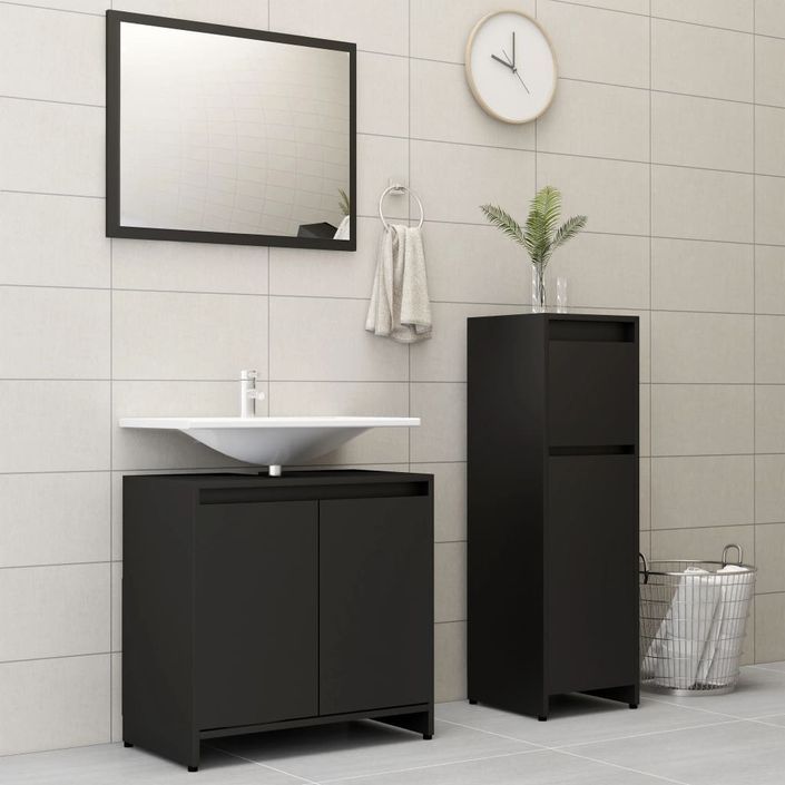 Ensemble de meubles de salle de bain 3 pcs Noir - Photo n°2