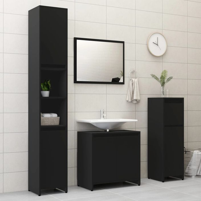 Ensemble de meubles de salle de bain 3 pcs Noir - Photo n°3