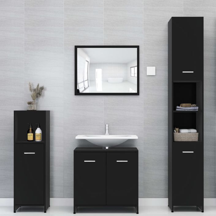 Ensemble de meubles de salle de bain 3 pcs Noir 2 - Photo n°3