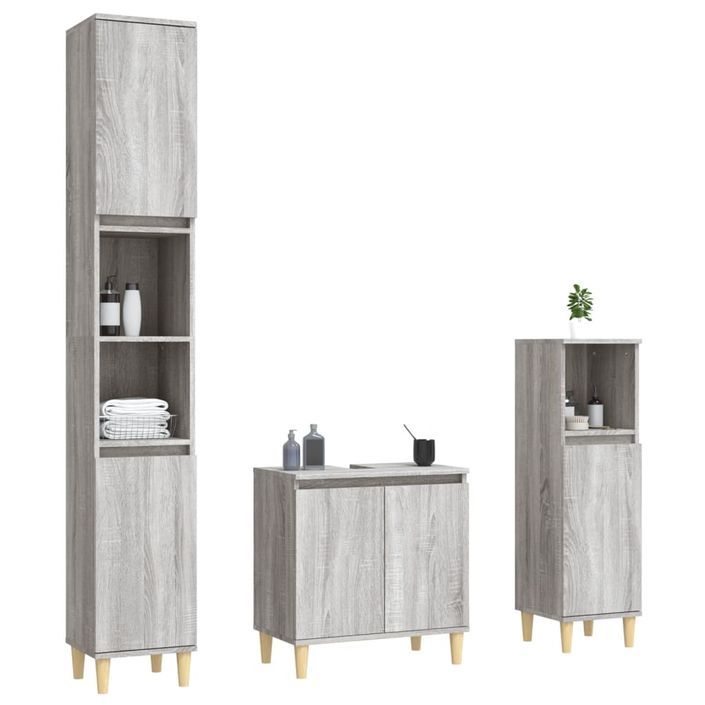 Ensemble de meubles de salle de bain 3 pcs Sonoma gris - Photo n°4