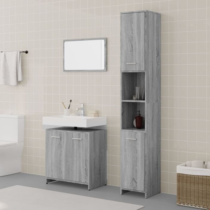 Ensemble de meubles de salle de bain 3 pcs Sonoma gris - Photo n°2