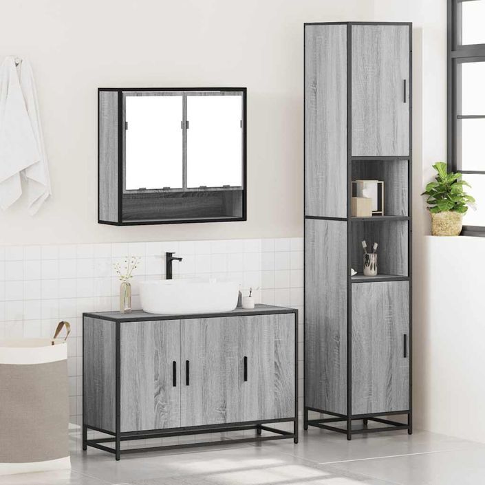 Ensemble de meubles de salle de bain 3 pcs Sonoma gris - Photo n°4