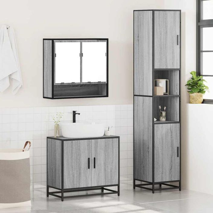 Ensemble de meubles de salle de bain 3 pcs Sonoma gris - Photo n°4