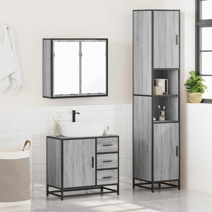 Ensemble de meubles de salle de bain 3 pcs Sonoma gris - Photo n°4