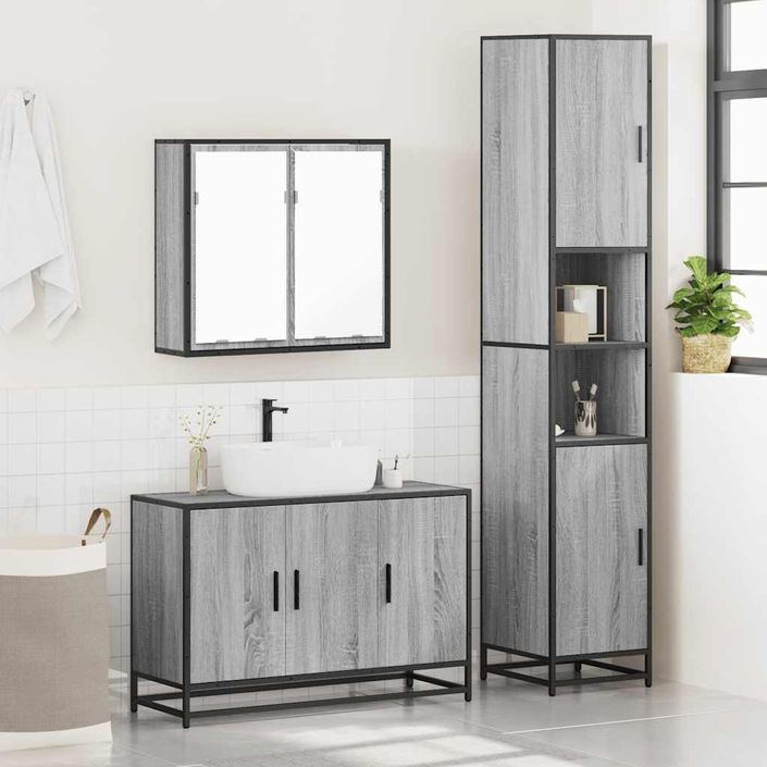 Ensemble de meubles de salle de bain 3 pcs Sonoma gris - Photo n°4