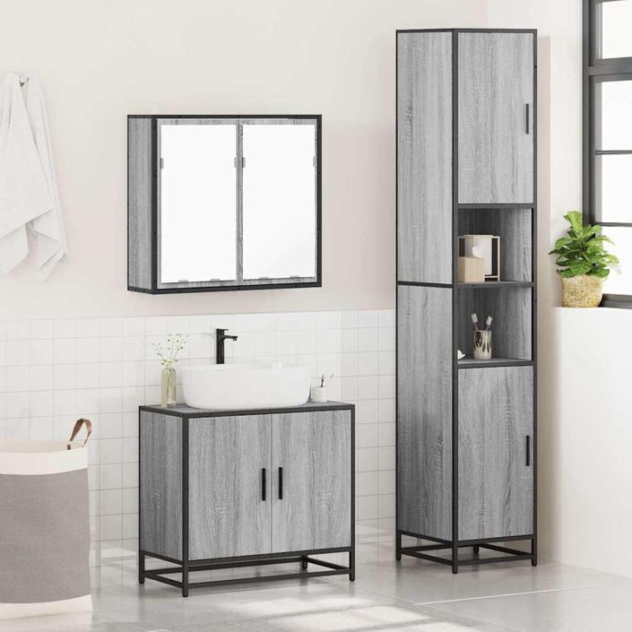 Ensemble de meubles de salle de bain 3 pcs Sonoma gris - Photo n°4