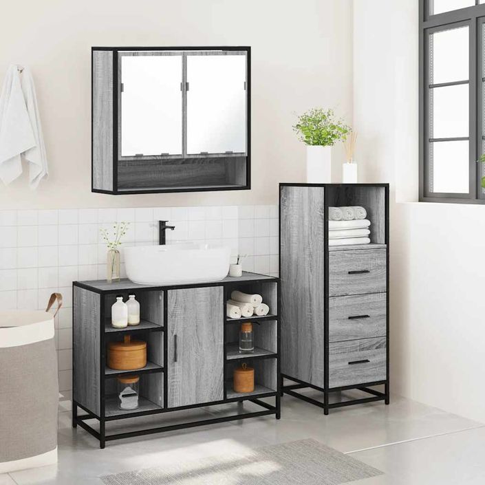 Ensemble de meubles de salle de bain 3 pcs Sonoma gris - Photo n°4