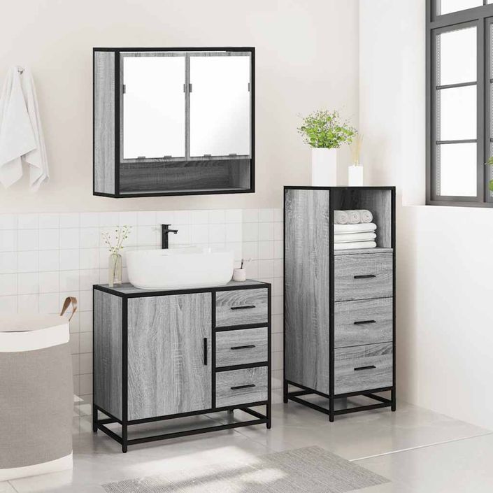 Ensemble de meubles de salle de bain 3 pcs Sonoma gris - Photo n°4