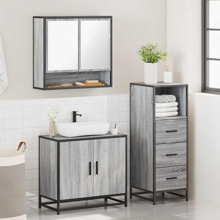 Ensemble de meubles de salle de bain 3 pcs Sonoma gris - Photo n°4