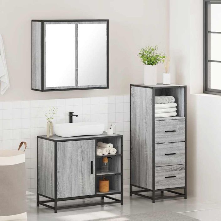 Ensemble de meubles de salle de bain 3 pcs Sonoma gris - Photo n°4