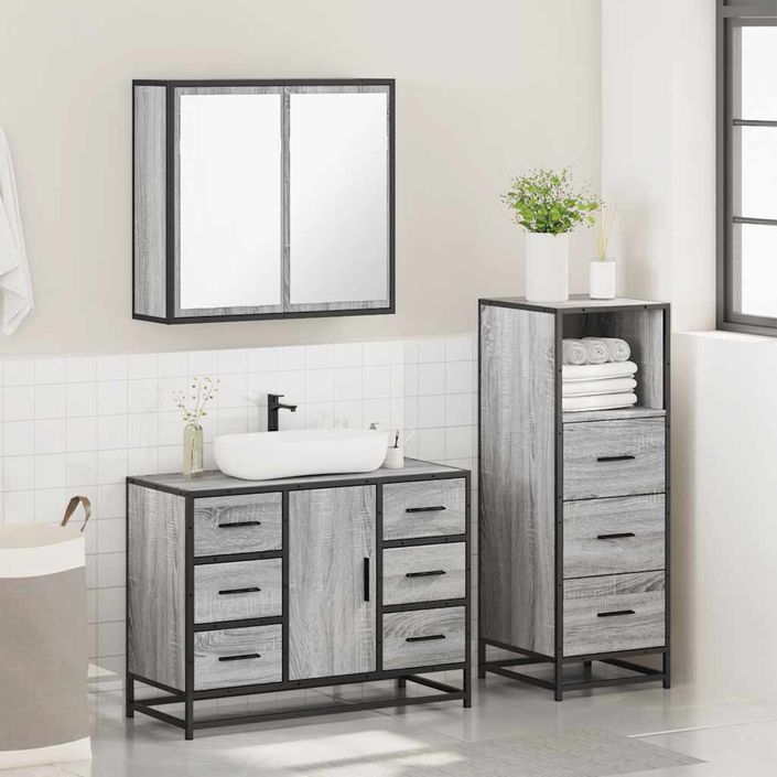 Ensemble de meubles de salle de bain 3 pcs Sonoma gris - Photo n°4