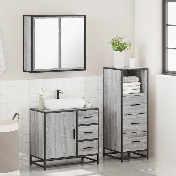 Ensemble de meubles de salle de bain 3 pcs Sonoma gris - Photo n°4