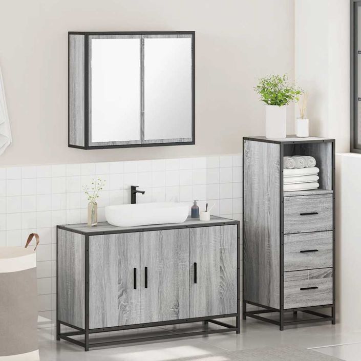 Ensemble de meubles de salle de bain 3 pcs Sonoma gris - Photo n°4