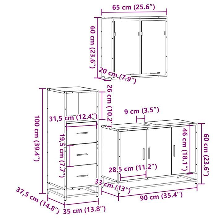 Ensemble de meubles de salle de bain 3 pcs Sonoma gris - Photo n°11