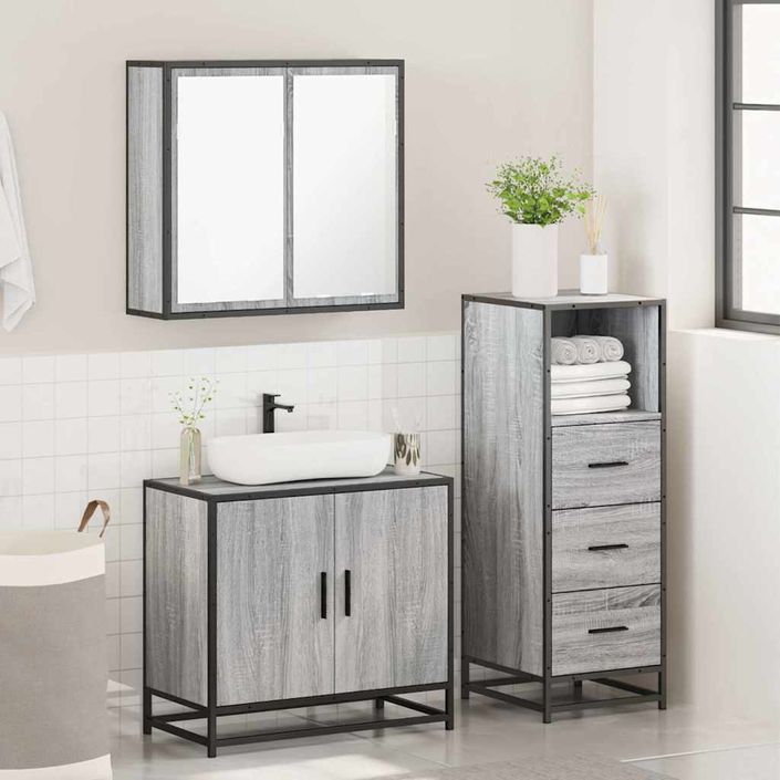 Ensemble de meubles de salle de bain 3 pcs Sonoma gris - Photo n°4