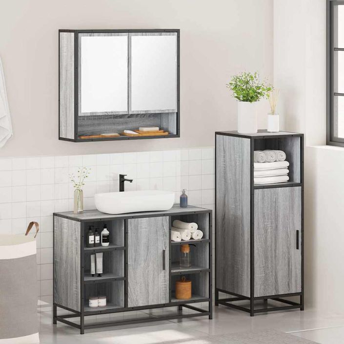 Ensemble de meubles de salle de bain 3 pcs Sonoma gris - Photo n°4