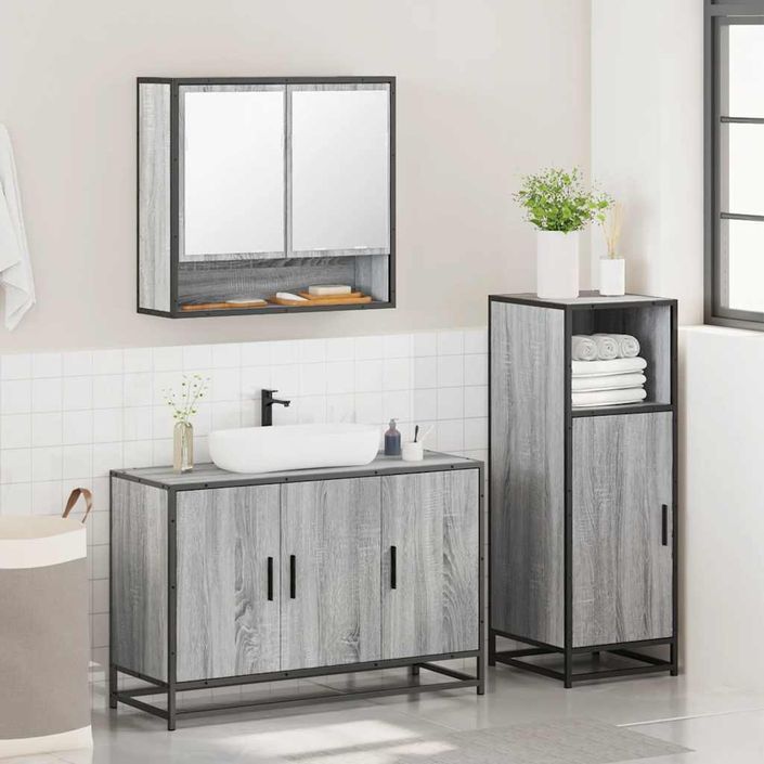 Ensemble de meubles de salle de bain 3 pcs Sonoma gris - Photo n°4