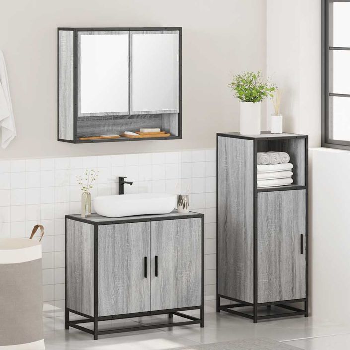 Ensemble de meubles de salle de bain 3 pcs Sonoma gris - Photo n°4