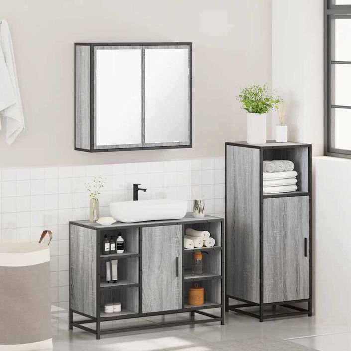 Ensemble de meubles de salle de bain 3 pcs Sonoma gris - Photo n°4