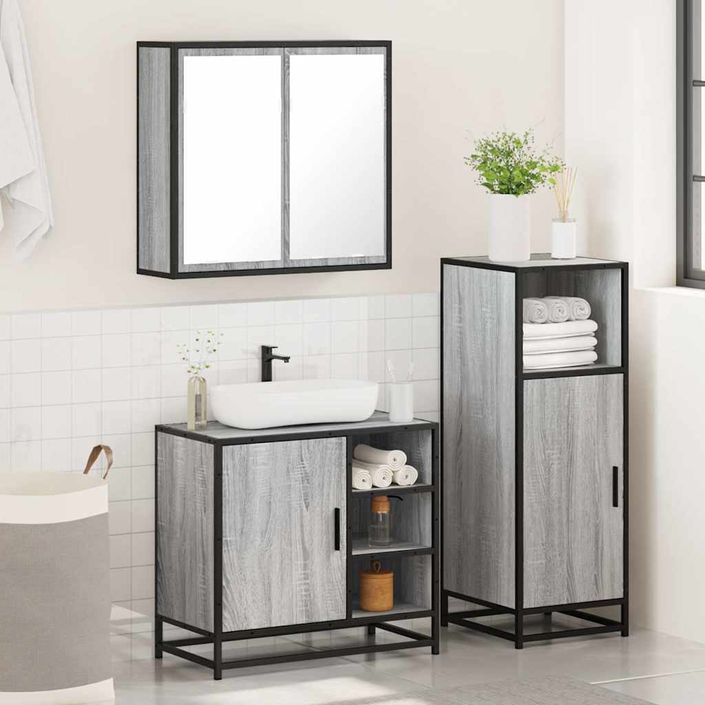 Ensemble de meubles de salle de bain 3 pcs Sonoma gris - Photo n°4