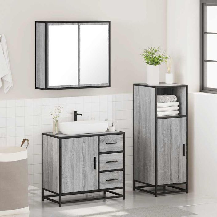 Ensemble de meubles de salle de bain 3 pcs Sonoma gris - Photo n°4