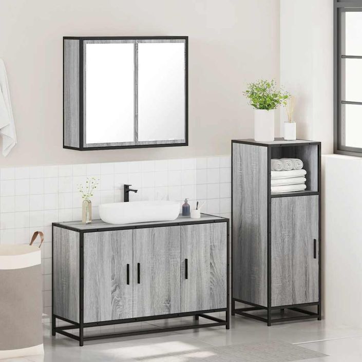 Ensemble de meubles de salle de bain 3 pcs Sonoma gris - Photo n°4