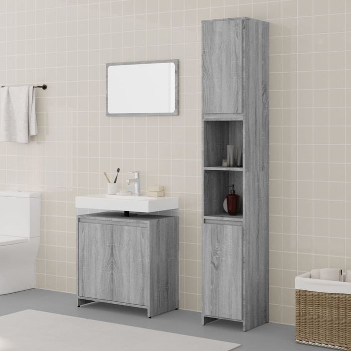 Ensemble de meubles de salle de bain 3 pcs Sonoma gris - Photo n°1