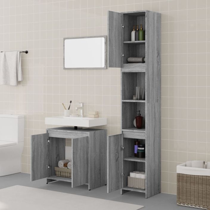 Ensemble de meubles de salle de bain 3 pcs Sonoma gris - Photo n°3