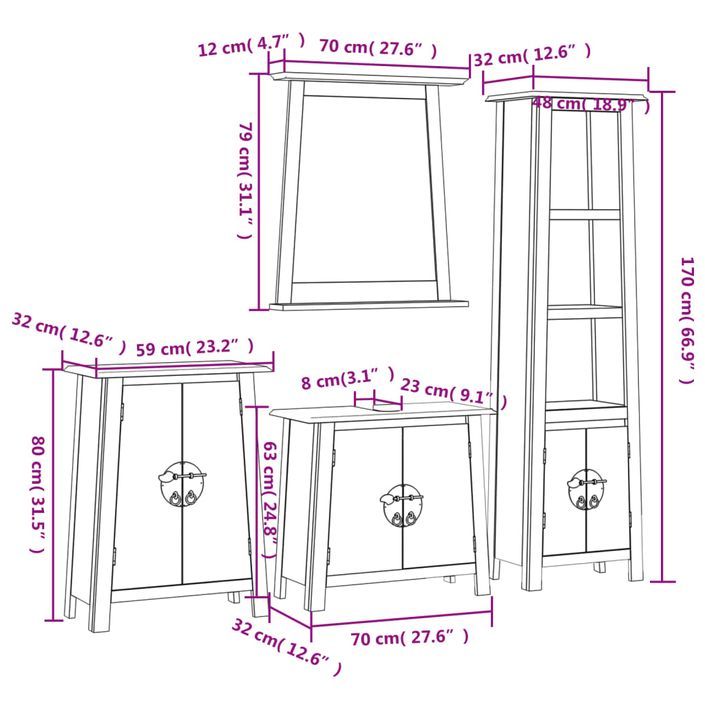 Ensemble de meubles de salle de bain 4 pcs bois de pin massif - Photo n°9