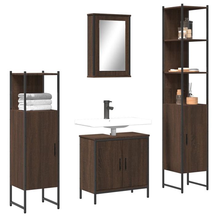 Ensemble de meubles de salle de bain 4 pcs Chêne marron - Photo n°1