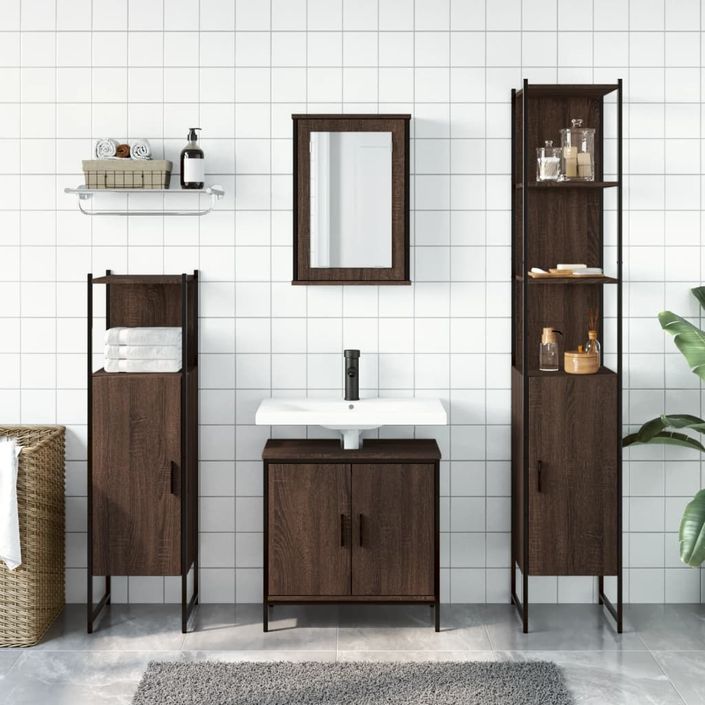 Ensemble de meubles de salle de bain 4 pcs Chêne marron - Photo n°3