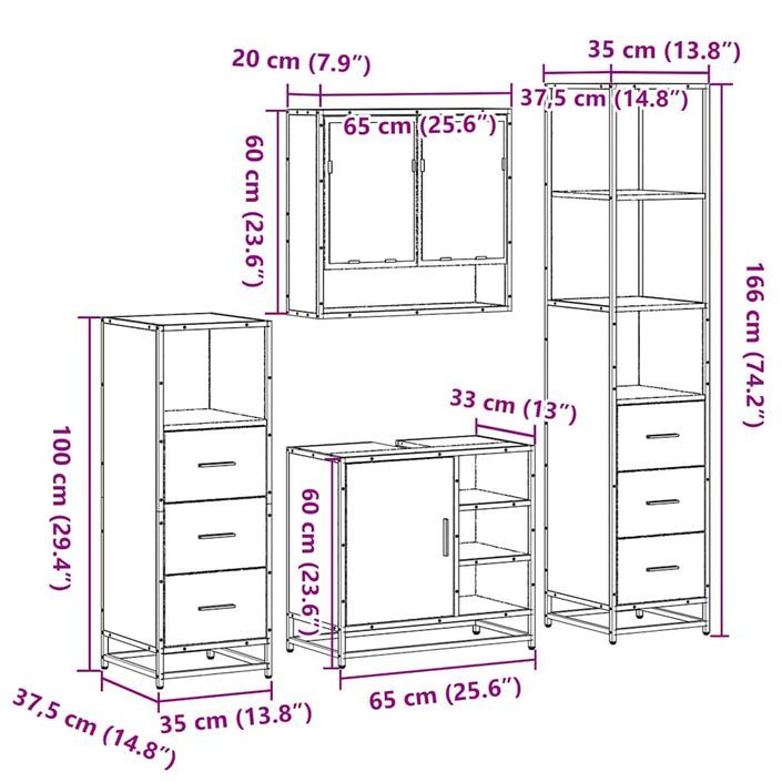 Ensemble de meubles de salle de bain 4 pcs chêne marron - Photo n°11