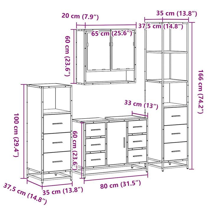 Ensemble de meubles de salle de bain 4 pcs chêne marron - Photo n°11