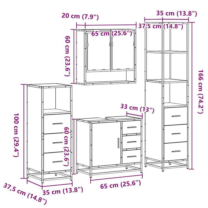 Ensemble de meubles de salle de bain 4 pcs chêne marron - Photo n°11