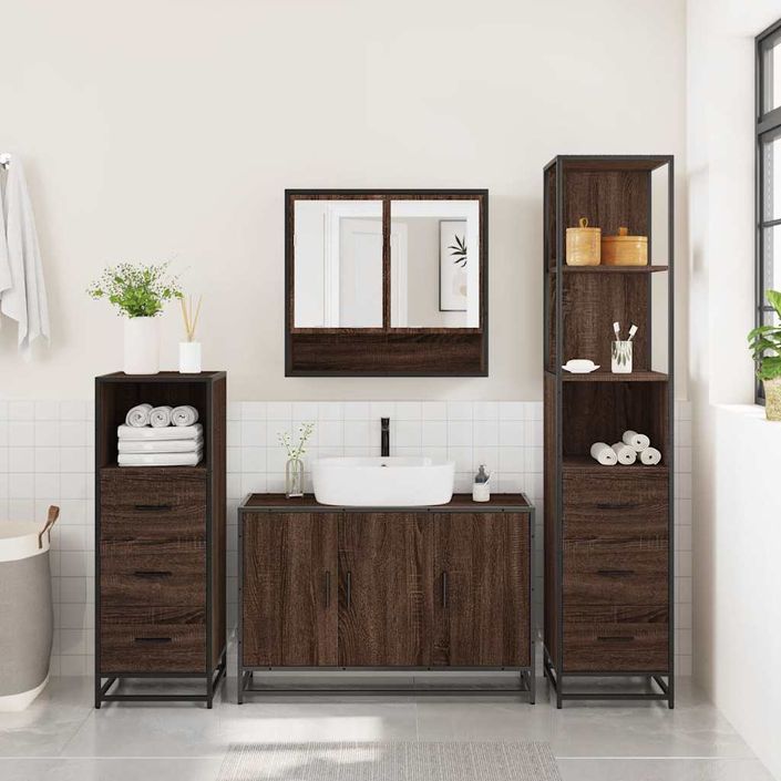 Ensemble de meubles de salle de bain 4 pcs chêne marron - Photo n°4