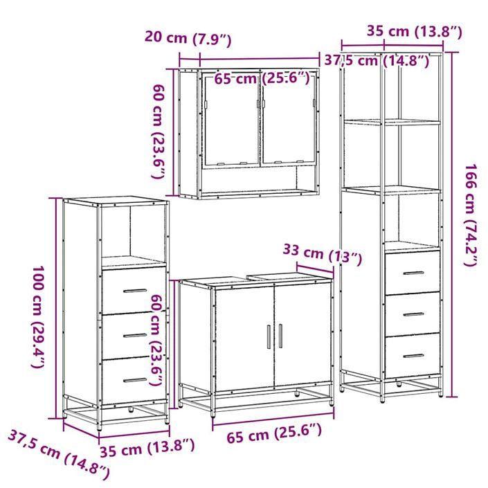 Ensemble de meubles de salle de bain 4 pcs chêne marron - Photo n°11