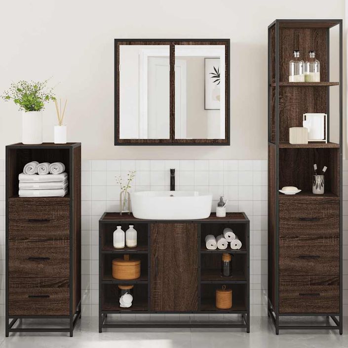 Ensemble de meubles de salle de bain 4 pcs chêne marron - Photo n°4