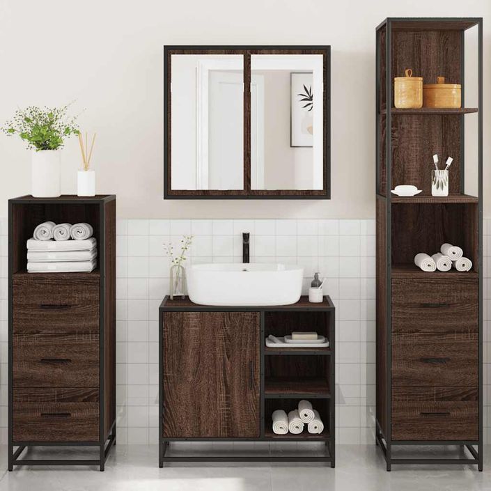 Ensemble de meubles de salle de bain 4 pcs chêne marron - Photo n°4