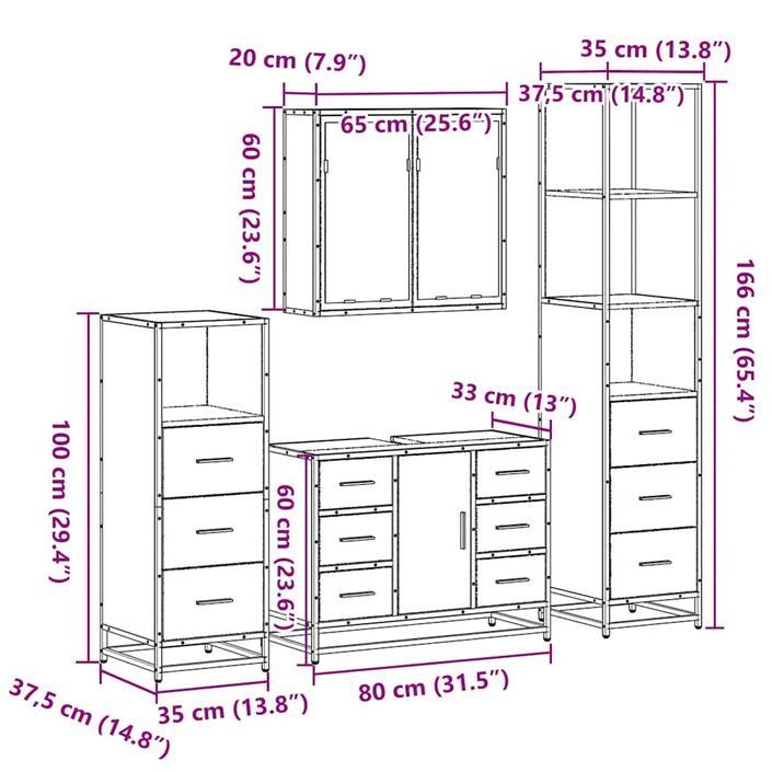 Ensemble de meubles de salle de bain 4 pcs chêne marron - Photo n°11