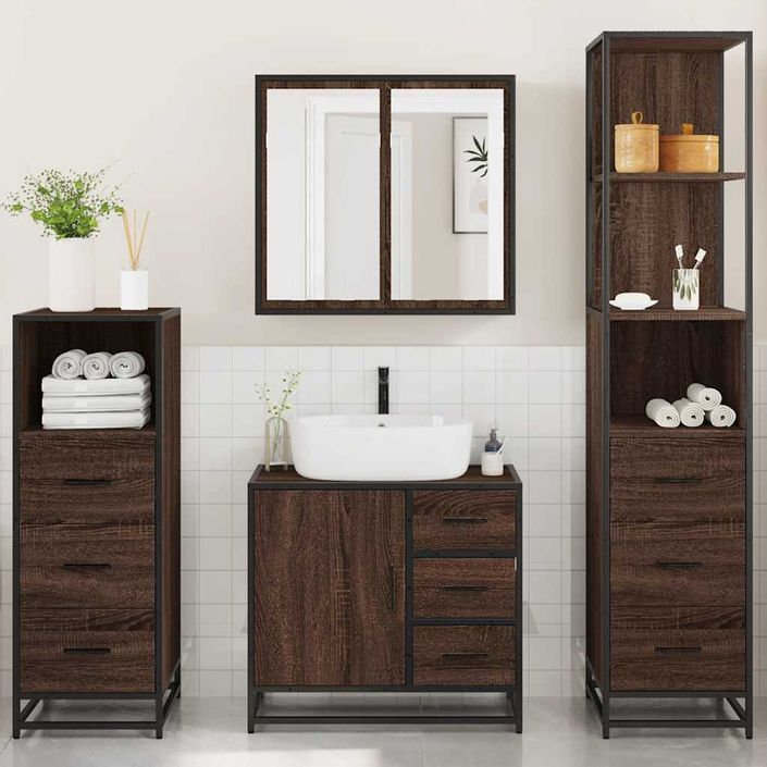 Ensemble de meubles de salle de bain 4 pcs chêne marron - Photo n°4