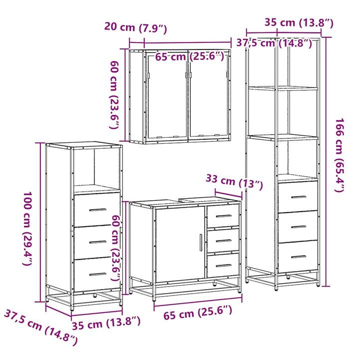 Ensemble de meubles de salle de bain 4 pcs chêne marron - Photo n°11